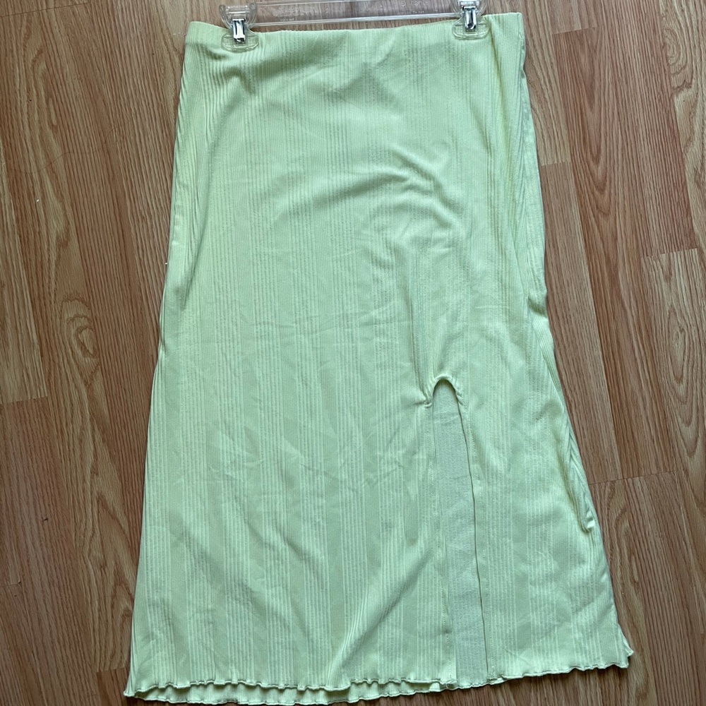 LOVE & FIRE LIME GREEN RIBBED SLIT MIDI SKIRT